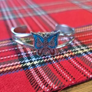 Silver and Blue Butterfly Cuff Bracelet